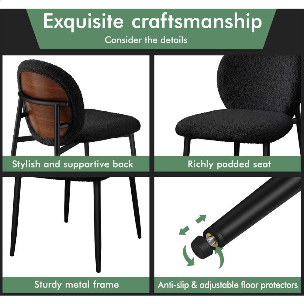 ALFORDSON 2x Dining Chairs Cafe Kitchen Lounge Curved Wooden Back Sherpa Black