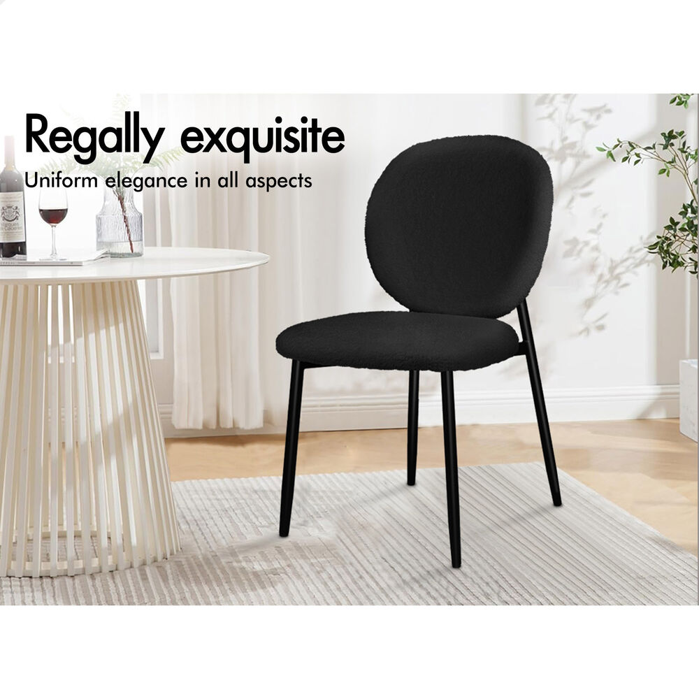 ALFORDSON 2x Dining Chairs Cafe Kitchen Lounge Curved Wooden Back Sherpa Black