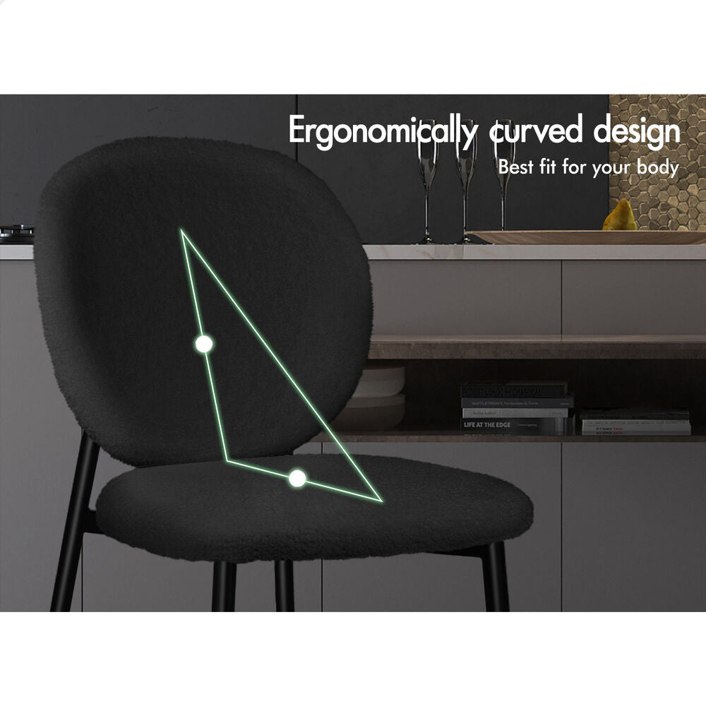 ALFORDSON 2x Dining Chairs Cafe Kitchen Lounge Curved Wooden Back Sherpa Black