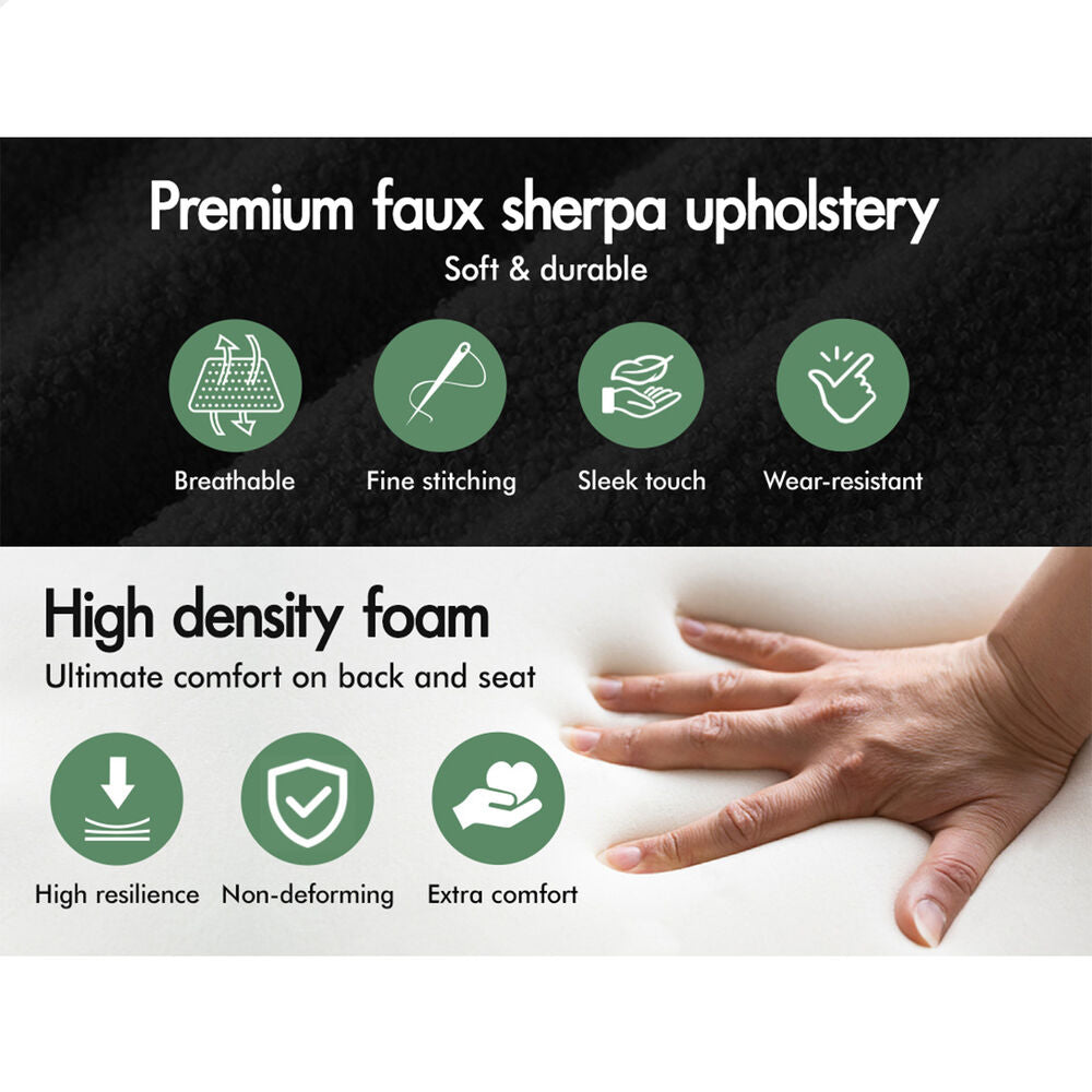 ALFORDSON 2x Dining Chairs Cafe Kitchen Lounge Curved Wooden Back Sherpa Black