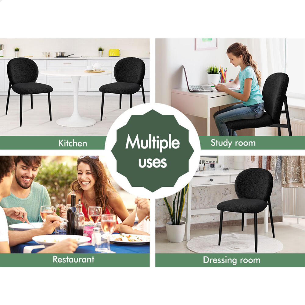 ALFORDSON 2x Dining Chairs Cafe Kitchen Lounge Curved Wooden Back Sherpa Black