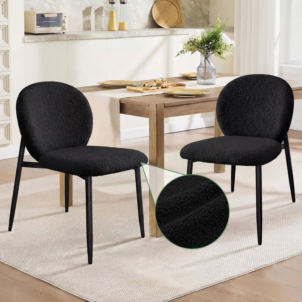 ALFORDSON 2x Dining Chairs Cafe Kitchen Lounge Curved Wooden Back Sherpa Black