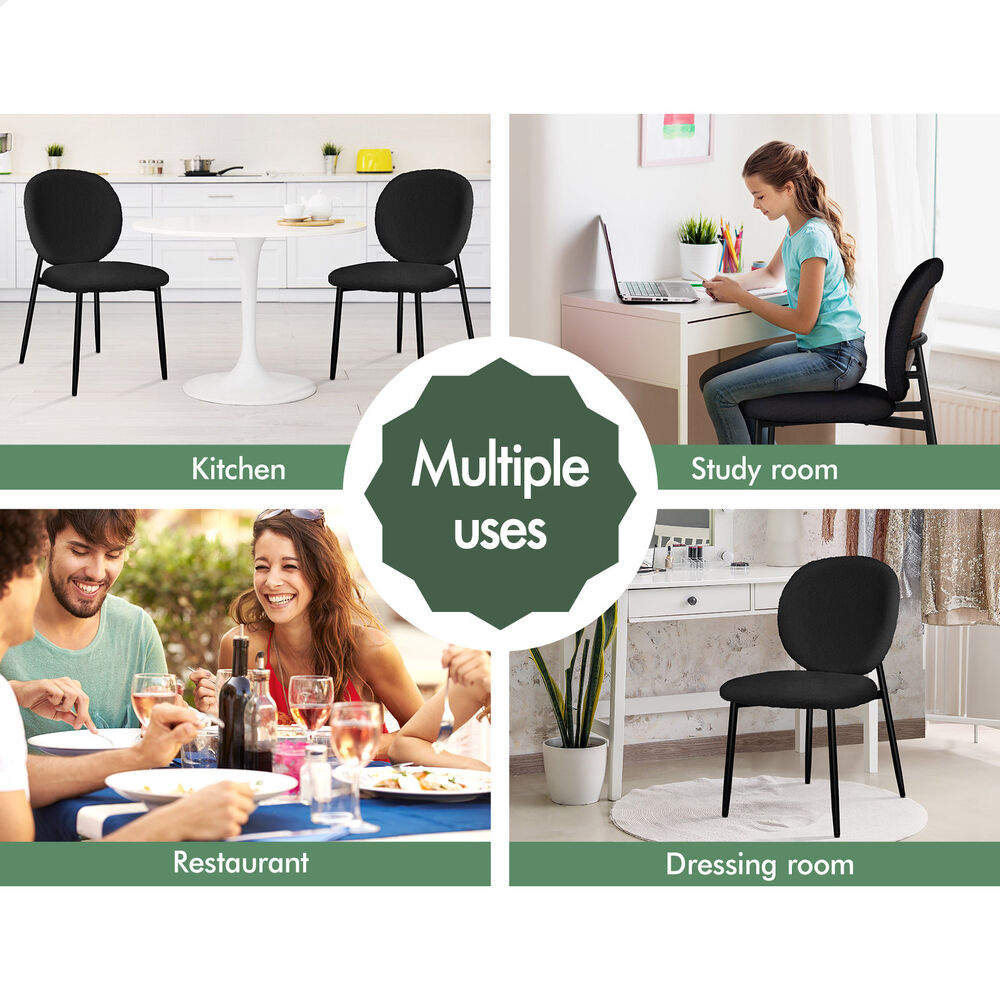 ALFORDSON 2x Dining Chairs Cafe Kitchen Lounge Curved Wooden Back Sherpa Black