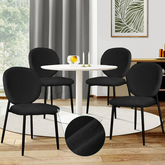 ALFORDSON 4x Dining Chairs Cafe Kitchen Lounge Curved Wooden Back Sherpa Black