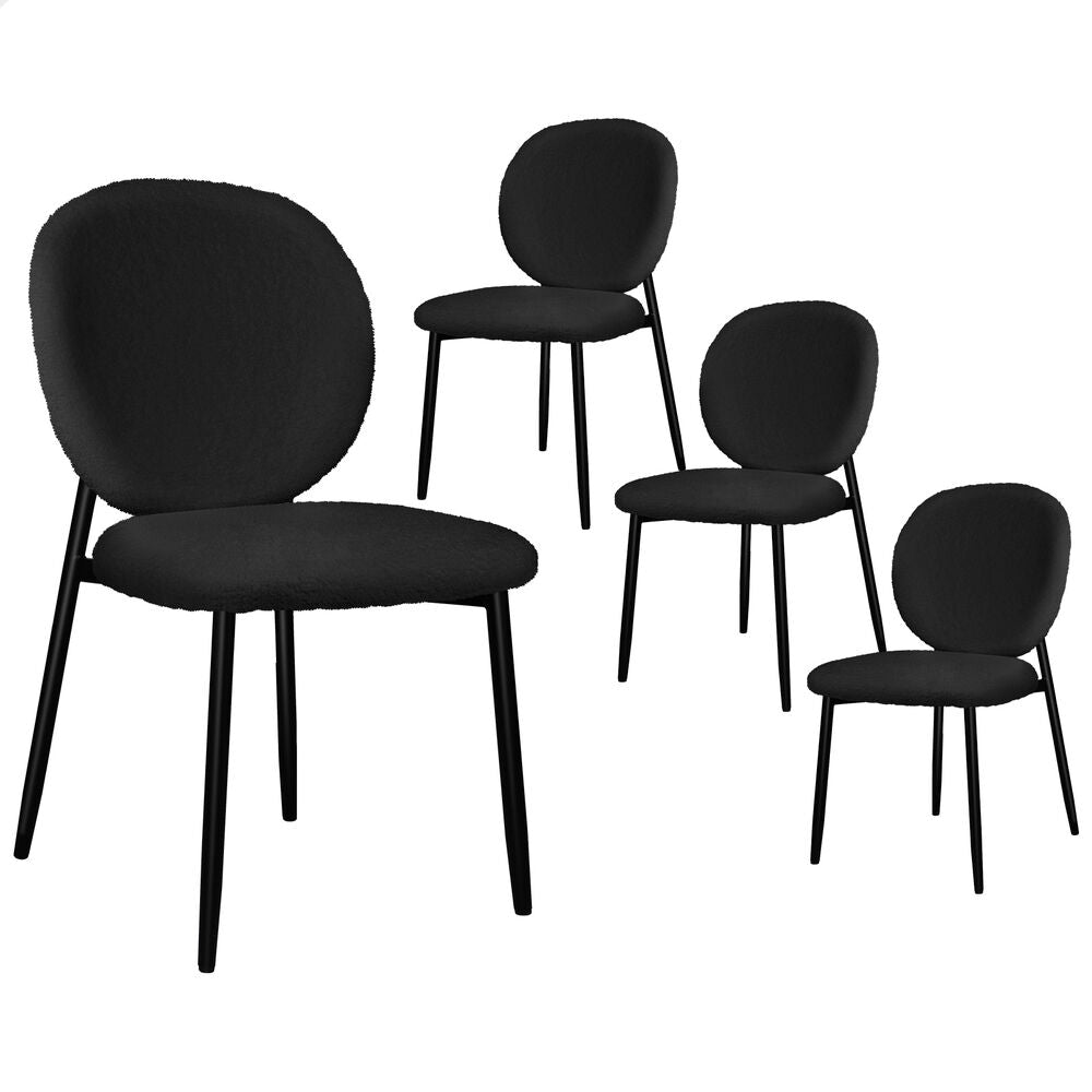 ALFORDSON 4x Dining Chairs Cafe Kitchen Lounge Curved Wooden Back Sherpa Black