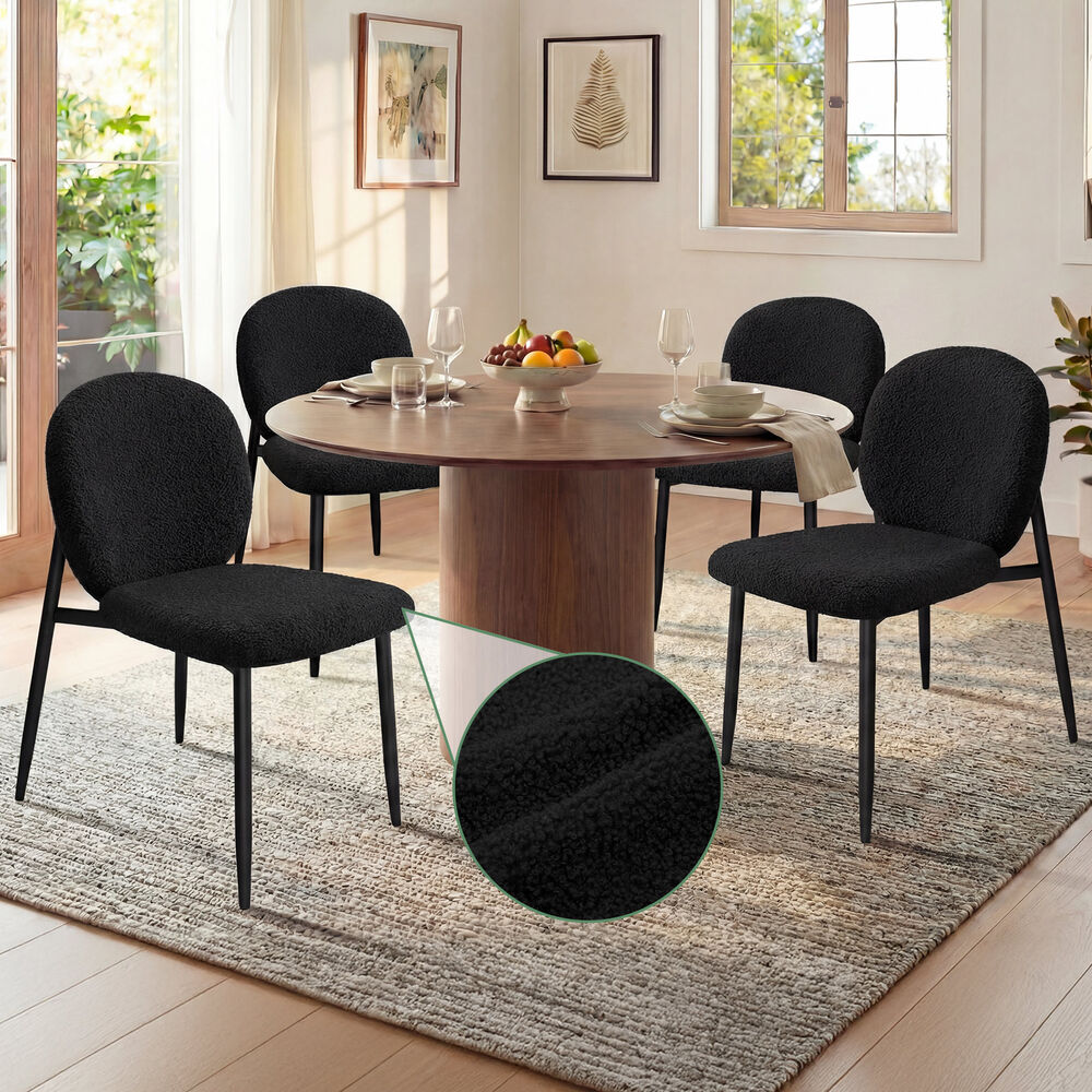 ALFORDSON 4x Dining Chairs Cafe Kitchen Lounge Curved Wooden Back Sherpa Black
