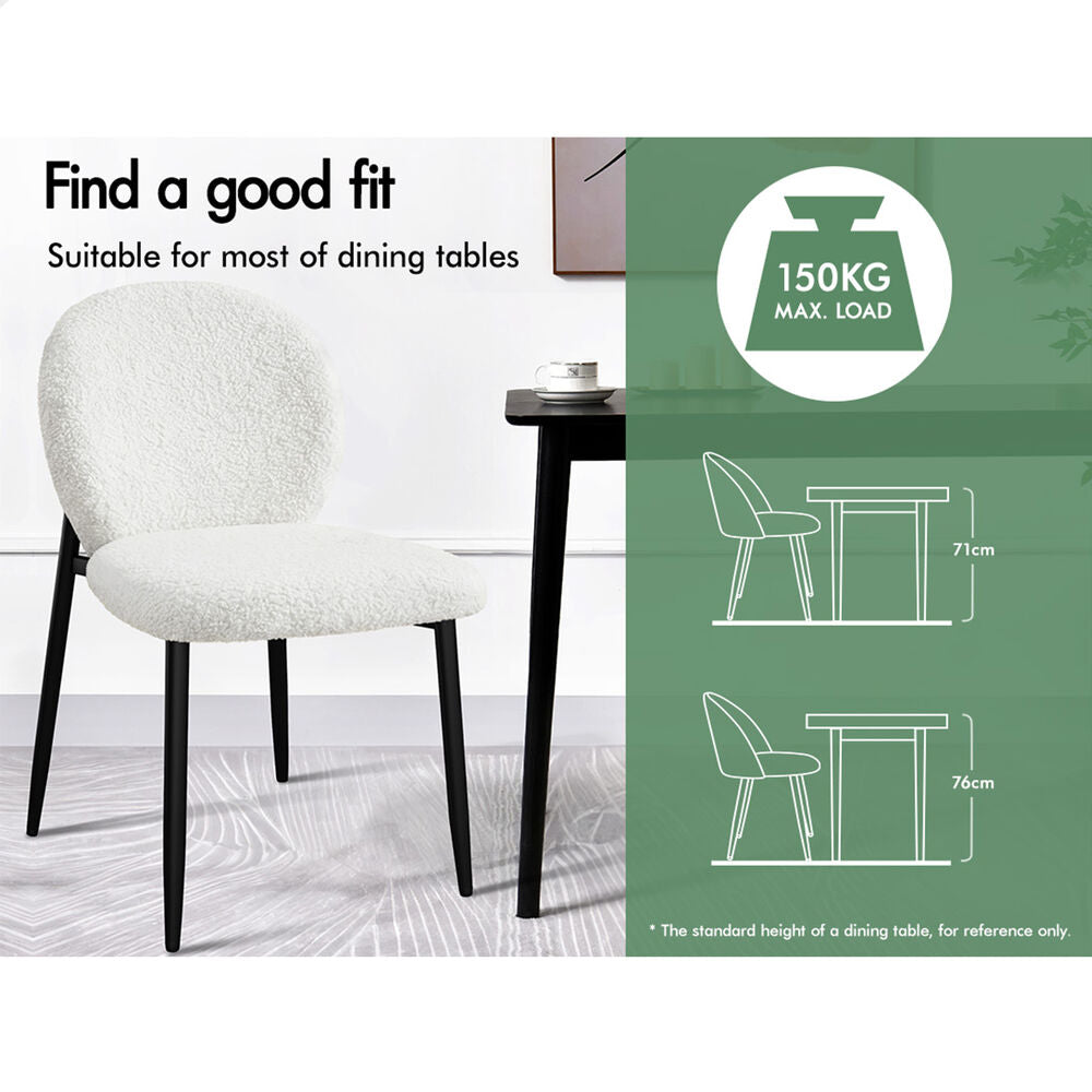 ALFORDSON 2x Dining Chairs Cafe Kitchen Lounge Curved Wooden Back Sherpa White