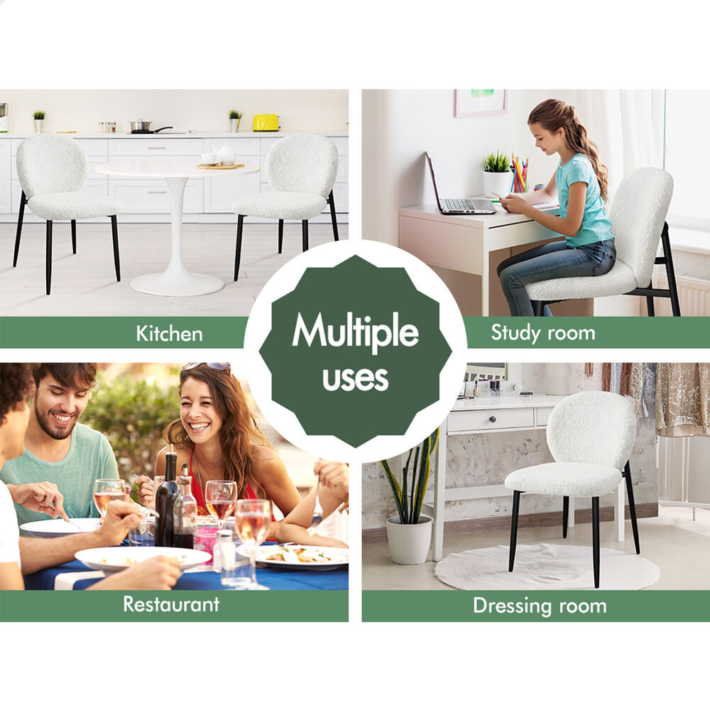 ALFORDSON 2x Dining Chairs Cafe Kitchen Lounge Curved Wooden Back Sherpa White