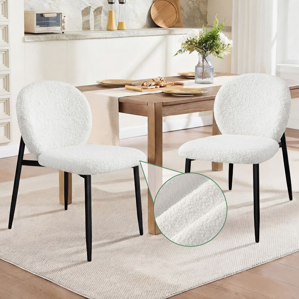 ALFORDSON 2x Dining Chairs Cafe Kitchen Lounge Curved Wooden Back Sherpa White