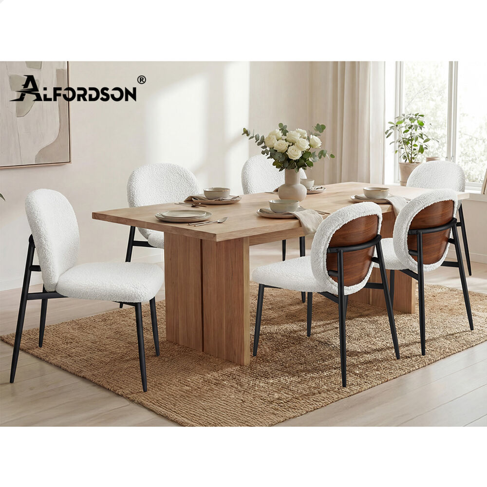 ALFORDSON 2x Dining Chairs Cafe Kitchen Lounge Curved Wooden Back Sherpa White