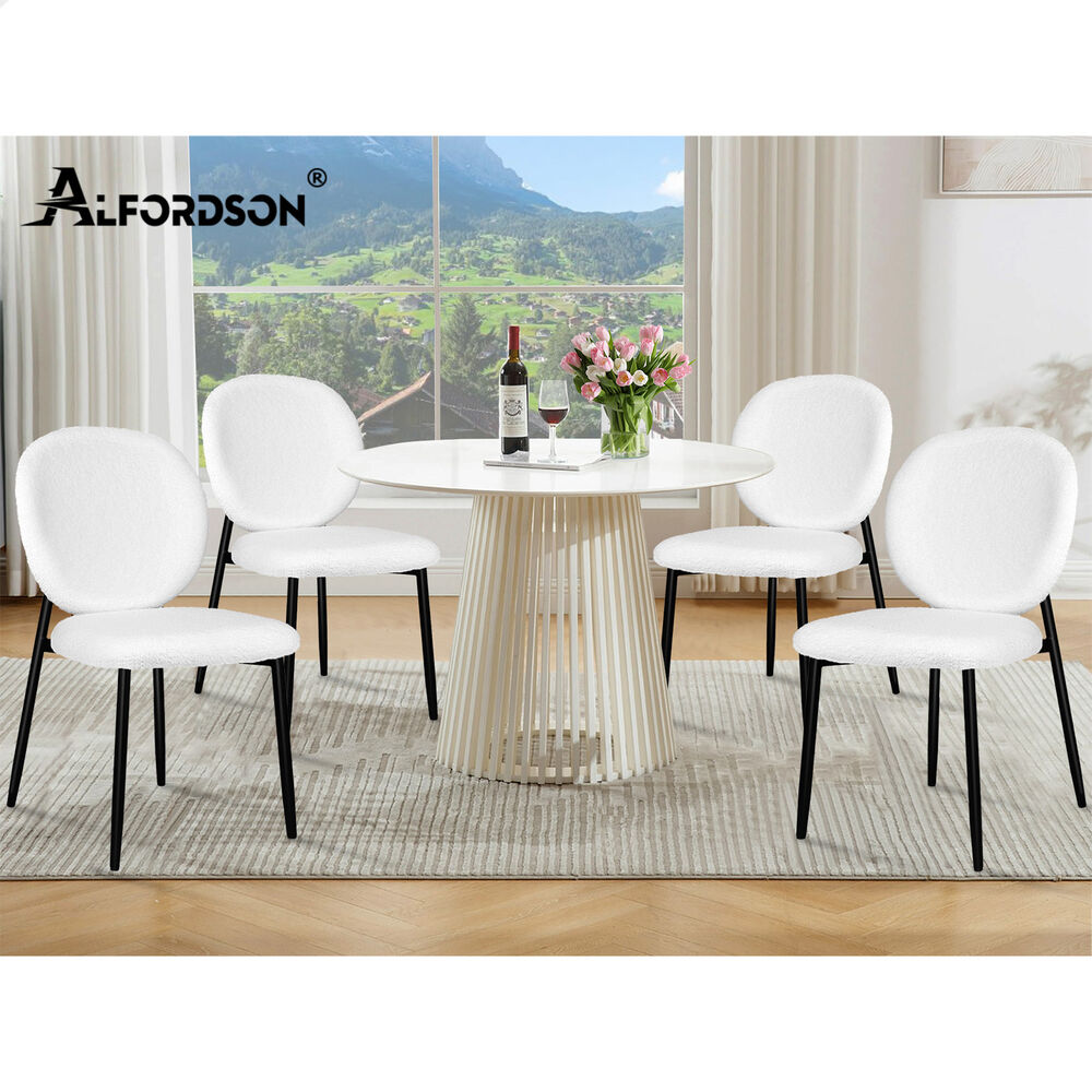 ALFORDSON 4x Dining Chairs Cafe Kitchen Lounge Curved Wooden Back Sherpa White