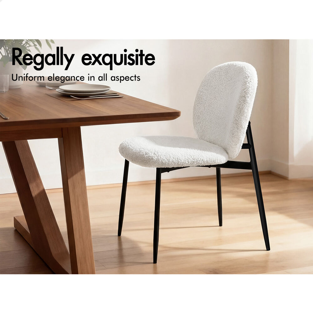 ALFORDSON 4x Dining Chairs Cafe Kitchen Lounge Curved Wooden Back Sherpa White