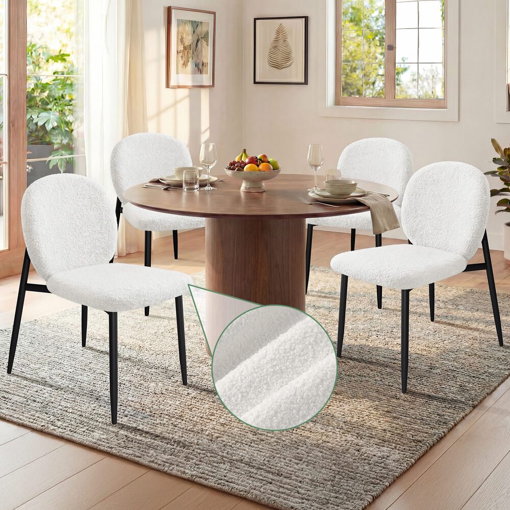 ALFORDSON 4x Dining Chairs Cafe Kitchen Lounge Curved Wooden Back Sherpa White