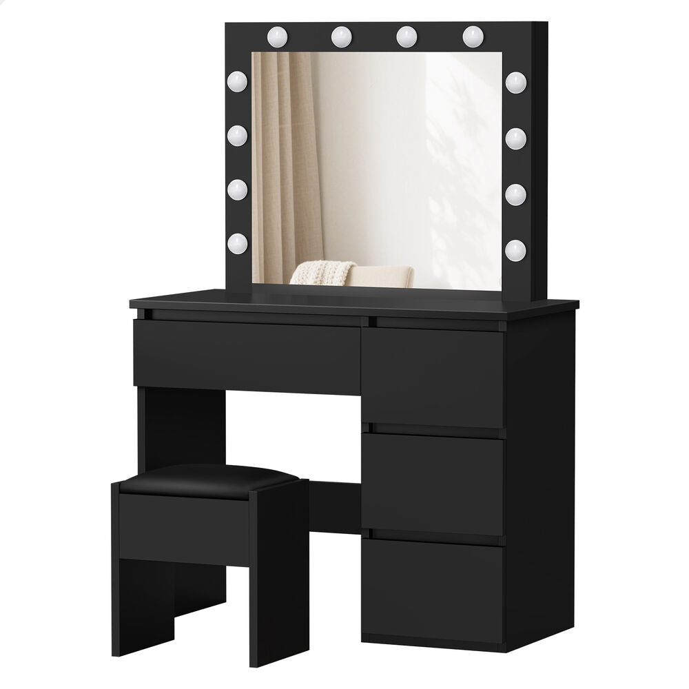 ALFORDSON Dressing Table Stool Set Makeup Mirror Desk LED 12 Bulbs Black