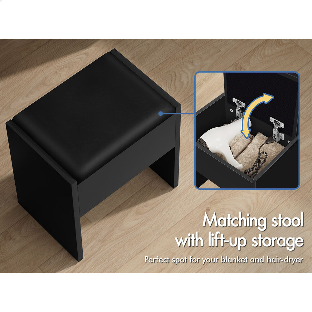 ALFORDSON Dressing Table Stool Set Makeup Mirror Desk LED 12 Bulbs Black