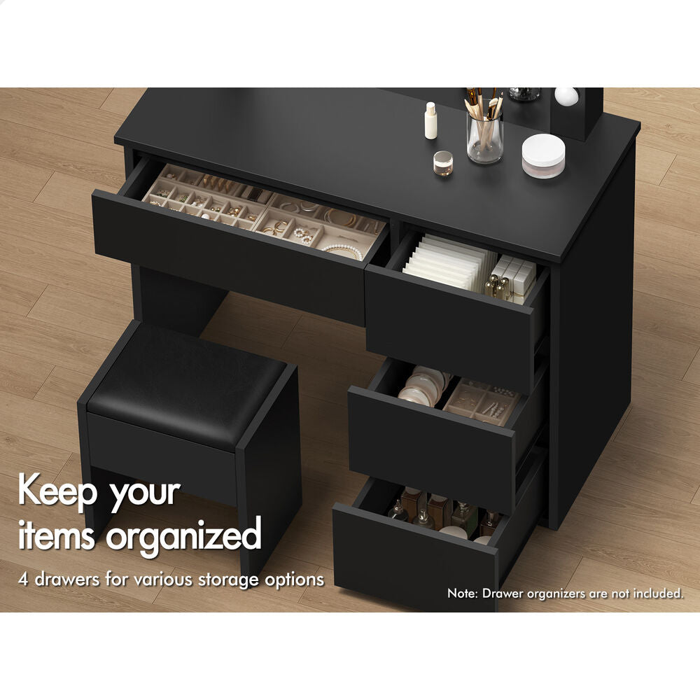 ALFORDSON Dressing Table Stool Set Makeup Mirror Desk LED 12 Bulbs Black