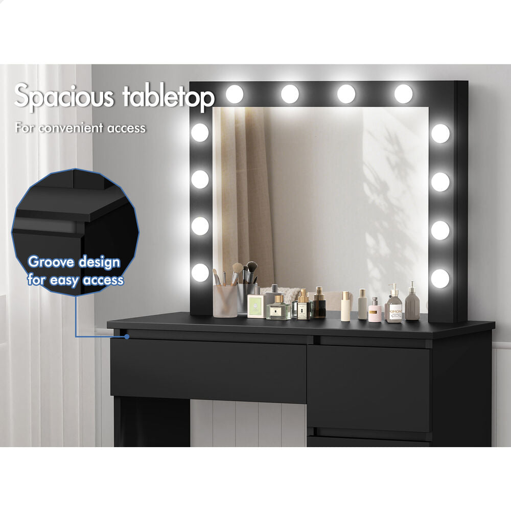 ALFORDSON Dressing Table Stool Set Makeup Mirror Desk LED 12 Bulbs Black