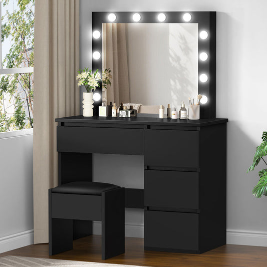 ALFORDSON Dressing Table Stool Set Makeup Mirror Desk LED 12 Bulbs Black