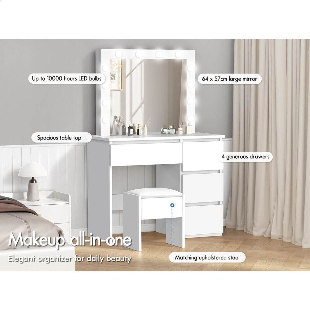 ALFORDSON Dressing Table Set Stool LED White