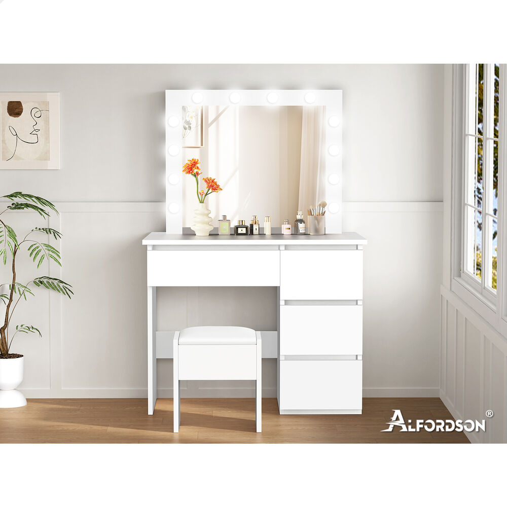ALFORDSON Dressing Table Set Stool LED White