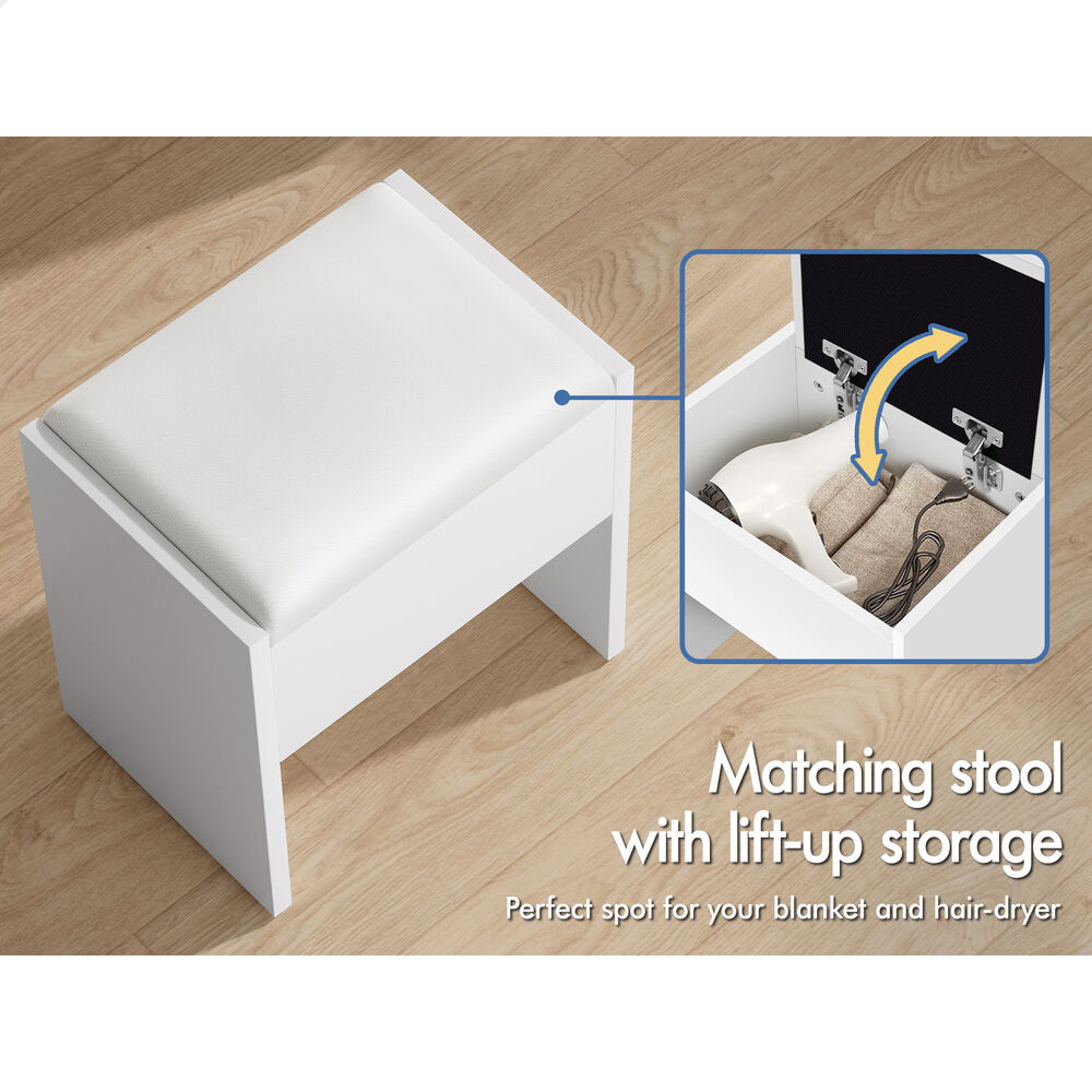 ALFORDSON Dressing Table Set Stool LED White