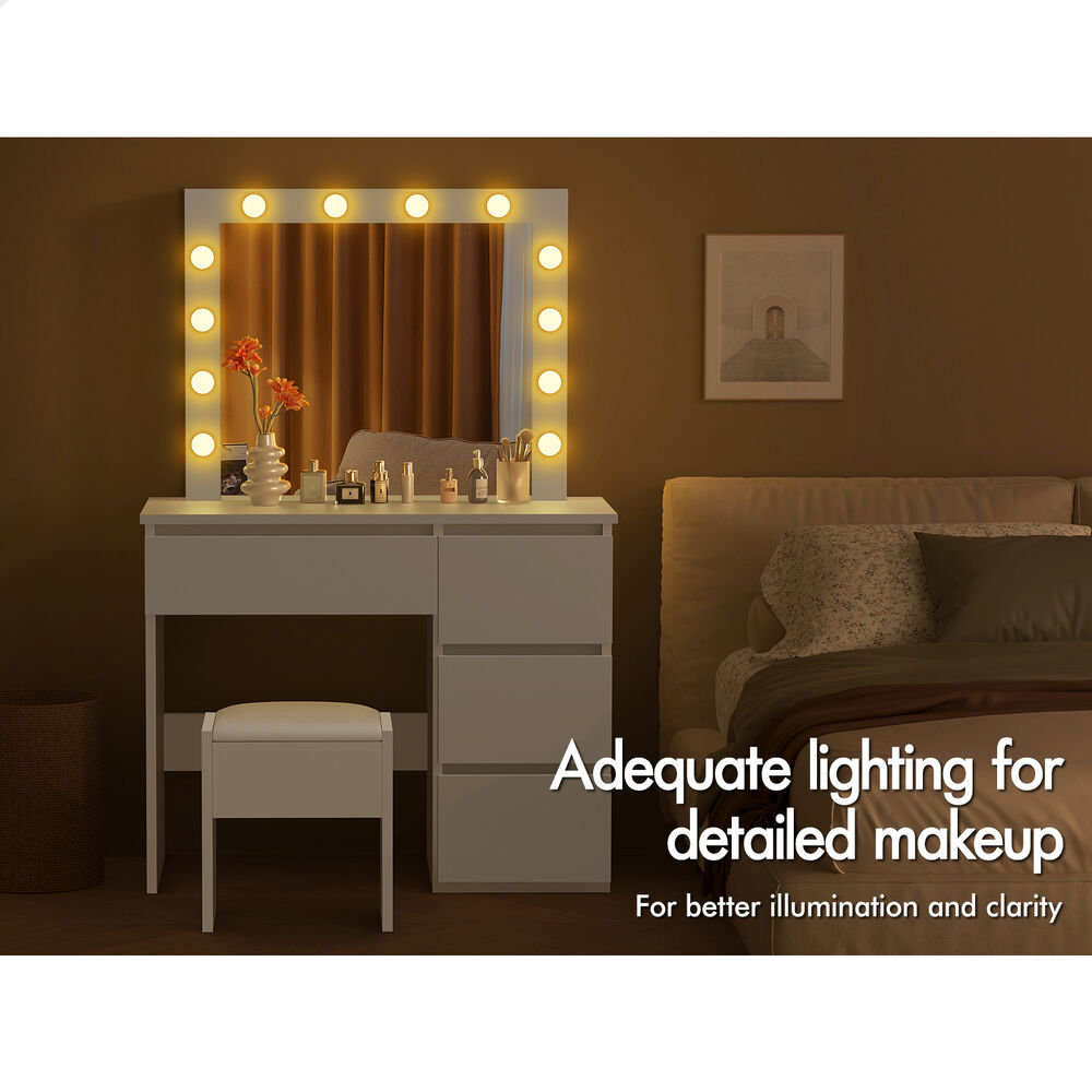 ALFORDSON Dressing Table Set Stool LED White