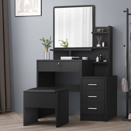 ALFORDSON Dressing Table Set Stool Side Cabinet Black