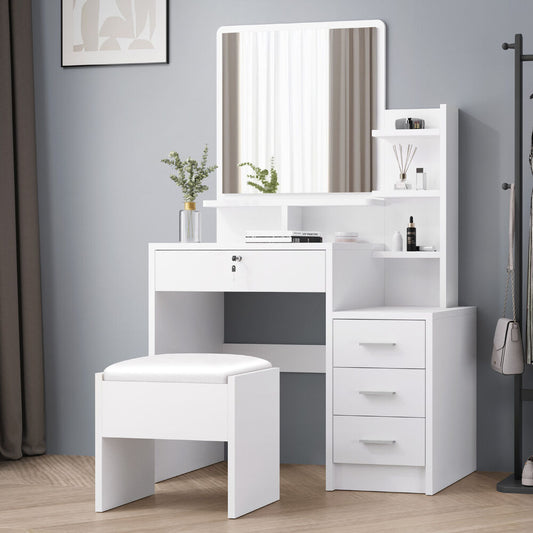 ALFORDSON Dressing Table Set Stool Side Cabinet White
