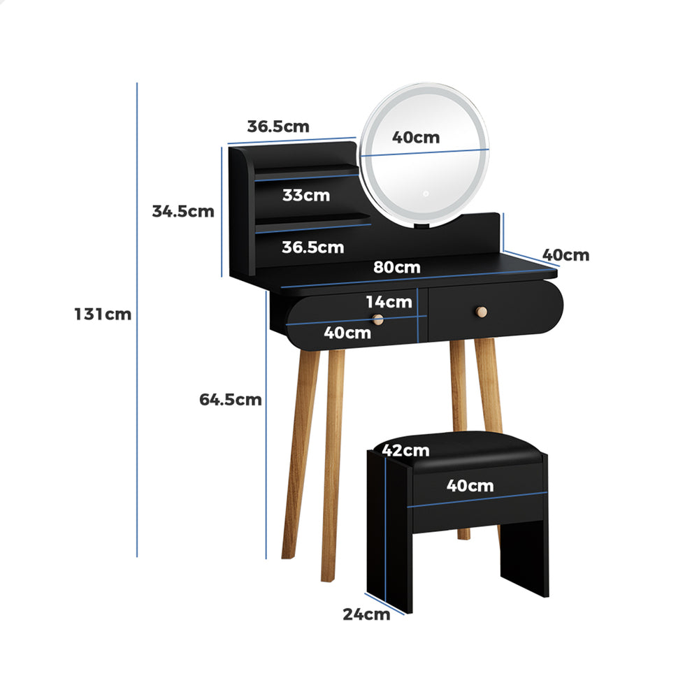 ALFORDSON Dressing Table Stool Set Makeup Mirror Vanity Desk LED Lights Black