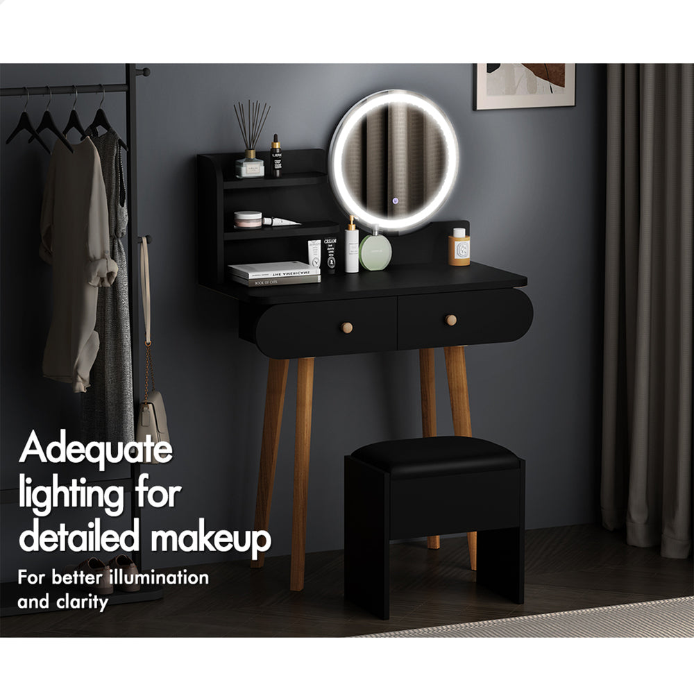 ALFORDSON Dressing Table Stool Set Makeup Mirror Vanity Desk LED Lights Black