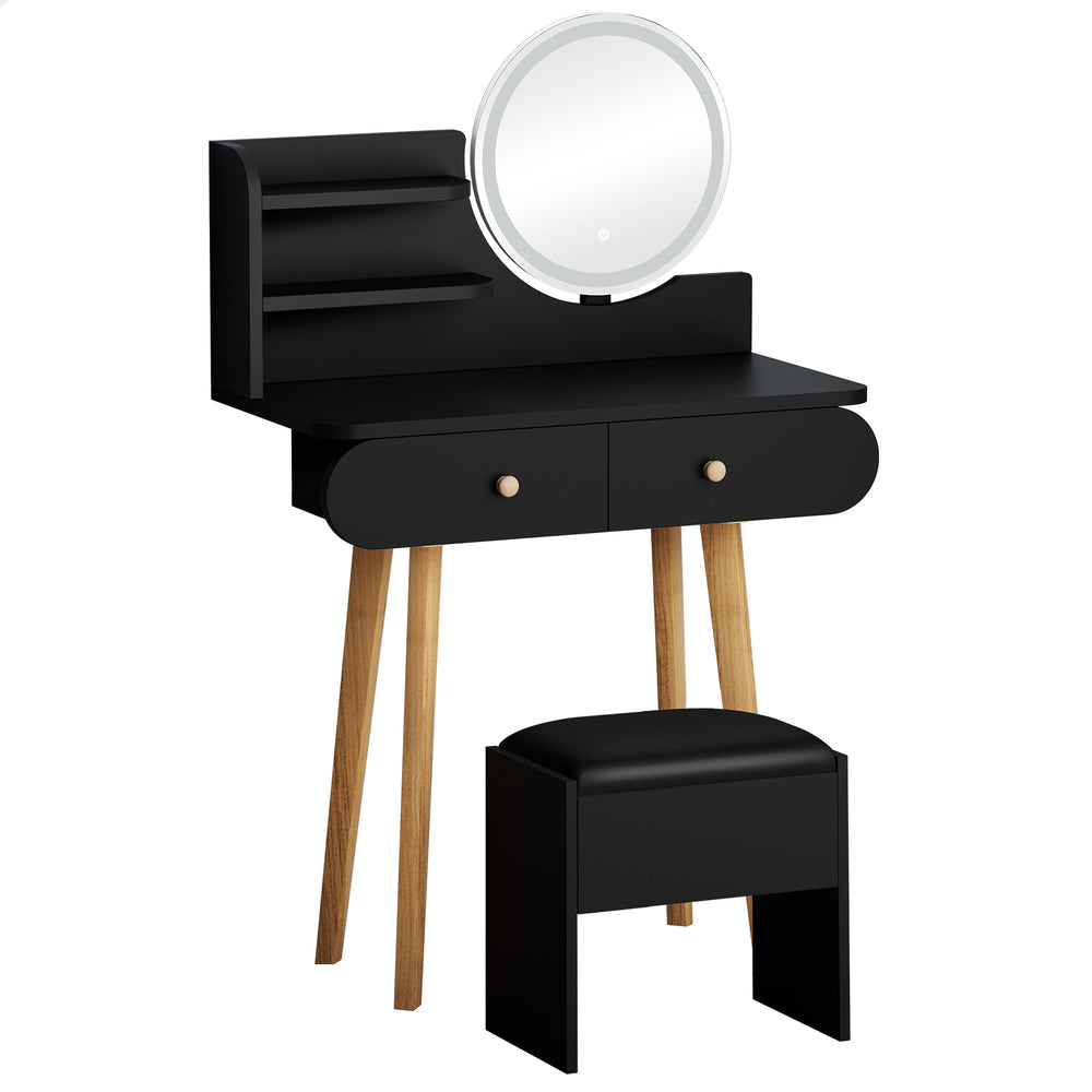 ALFORDSON Dressing Table Stool Set Makeup Mirror Vanity Desk LED Lights Black