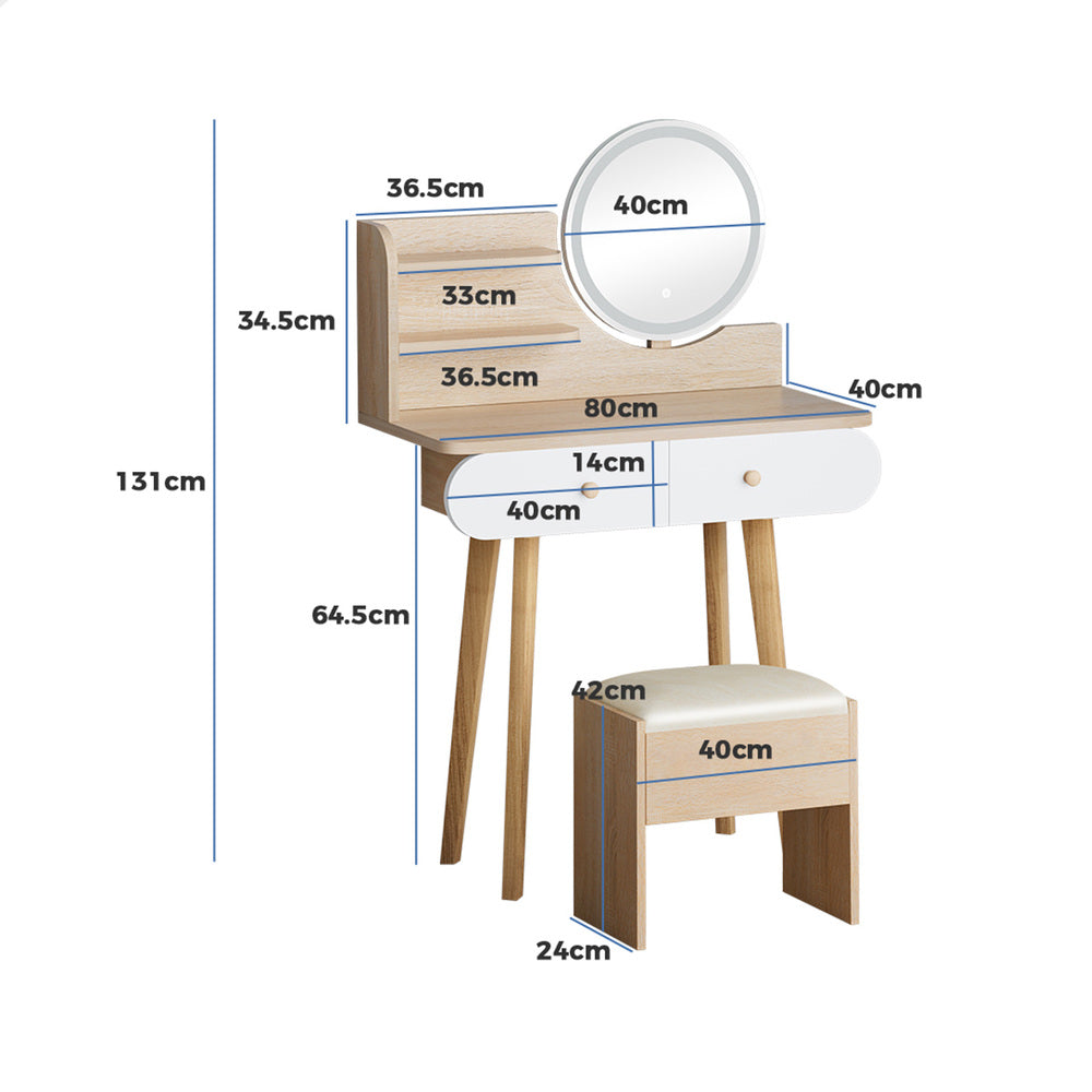 ALFORDSON Dressing Table Stool Set Makeup Mirror Vanity Desk LED Lights Wood