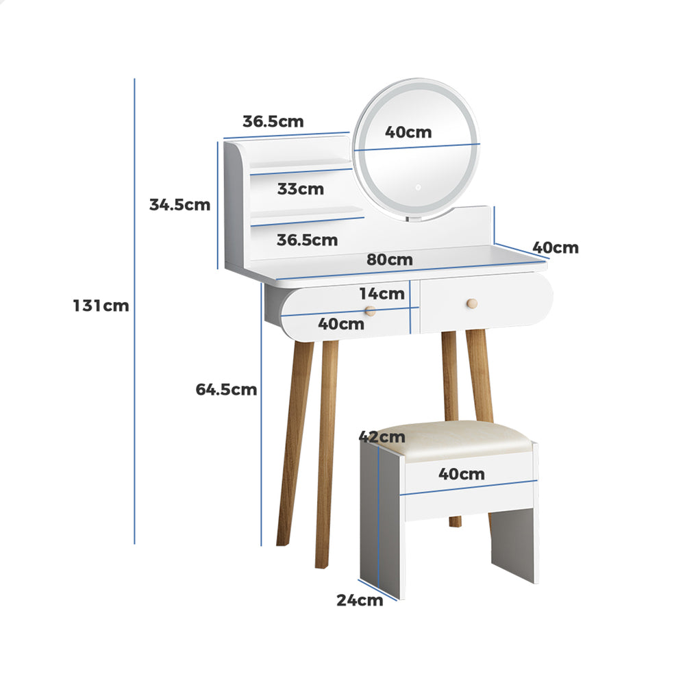 ALFORDSON Dressing Table Stool Set Makeup Mirror Vanity Desk LED Lights White