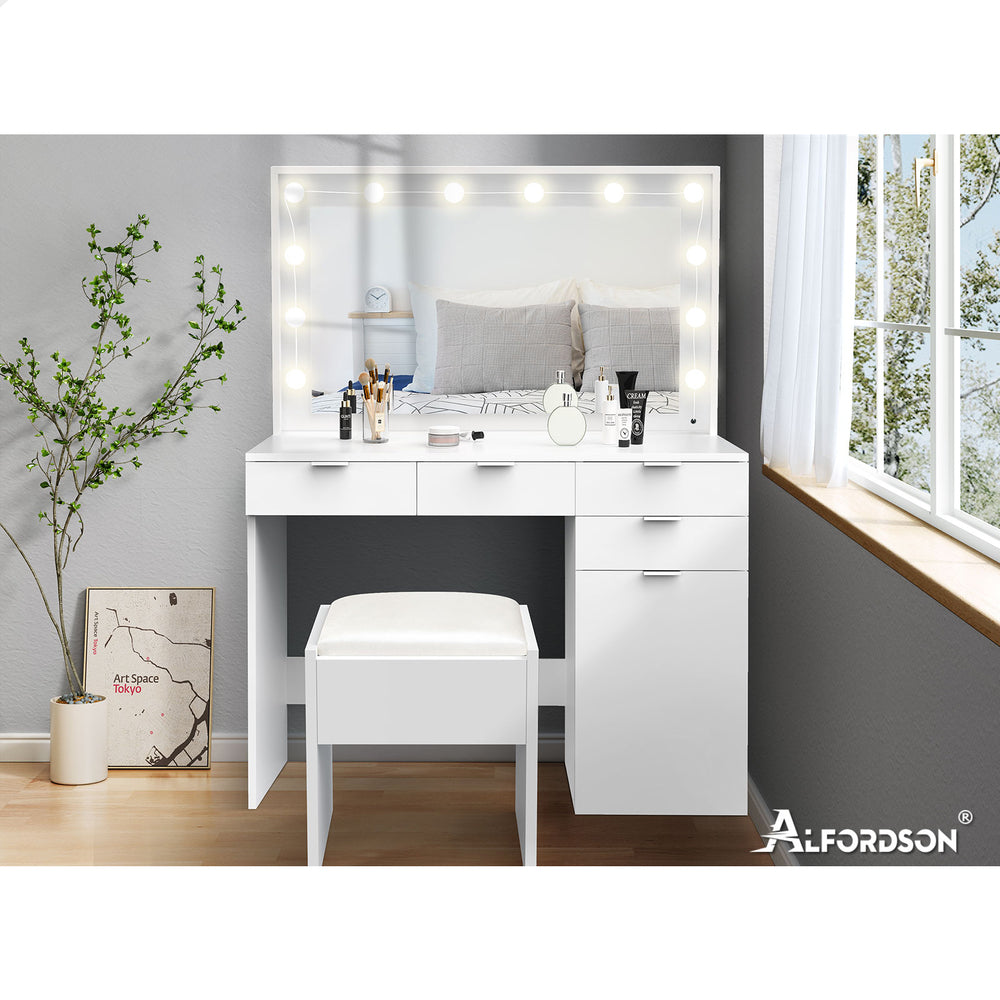 ALFORDSON Dressing Table Stool Set Makeup Mirror Desk 12 LED Bulbs White