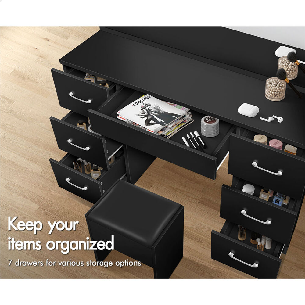 ALFORDSON Dressing Table Stool Set Makeup Mirror Desk LED 10 Bulbs Black