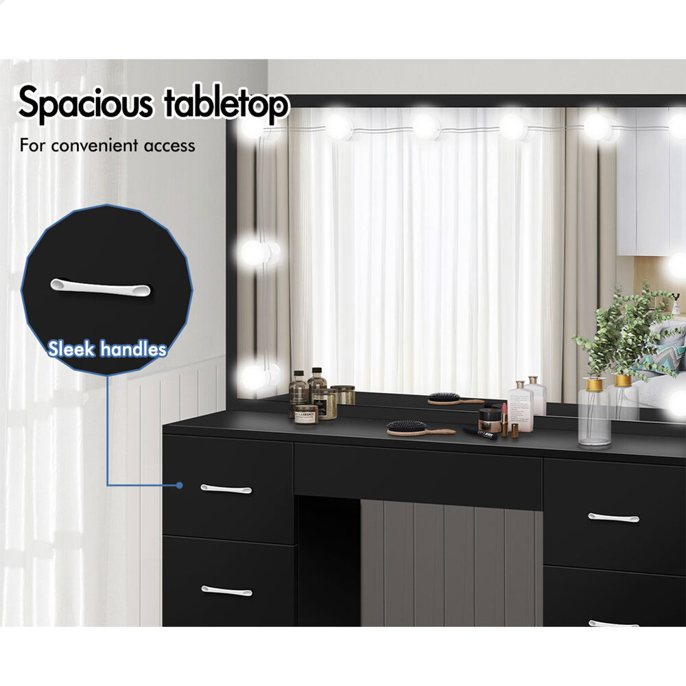 ALFORDSON Dressing Table Stool Set Makeup Mirror Desk LED 10 Bulbs Black