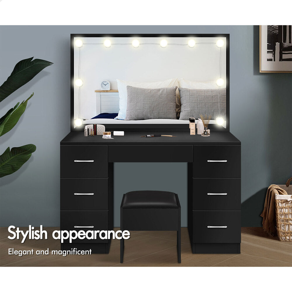 ALFORDSON Dressing Table Stool Set Makeup Mirror Desk LED 10 Bulbs Black