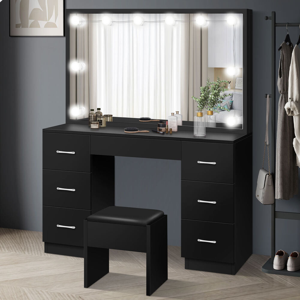 ALFORDSON Dressing Table Stool Set Makeup Mirror Desk LED 10 Bulbs Black
