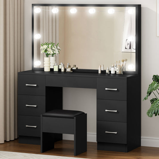 ALFORDSON Dressing Table Stool Set Makeup Mirror Desk LED 10 Bulbs Black