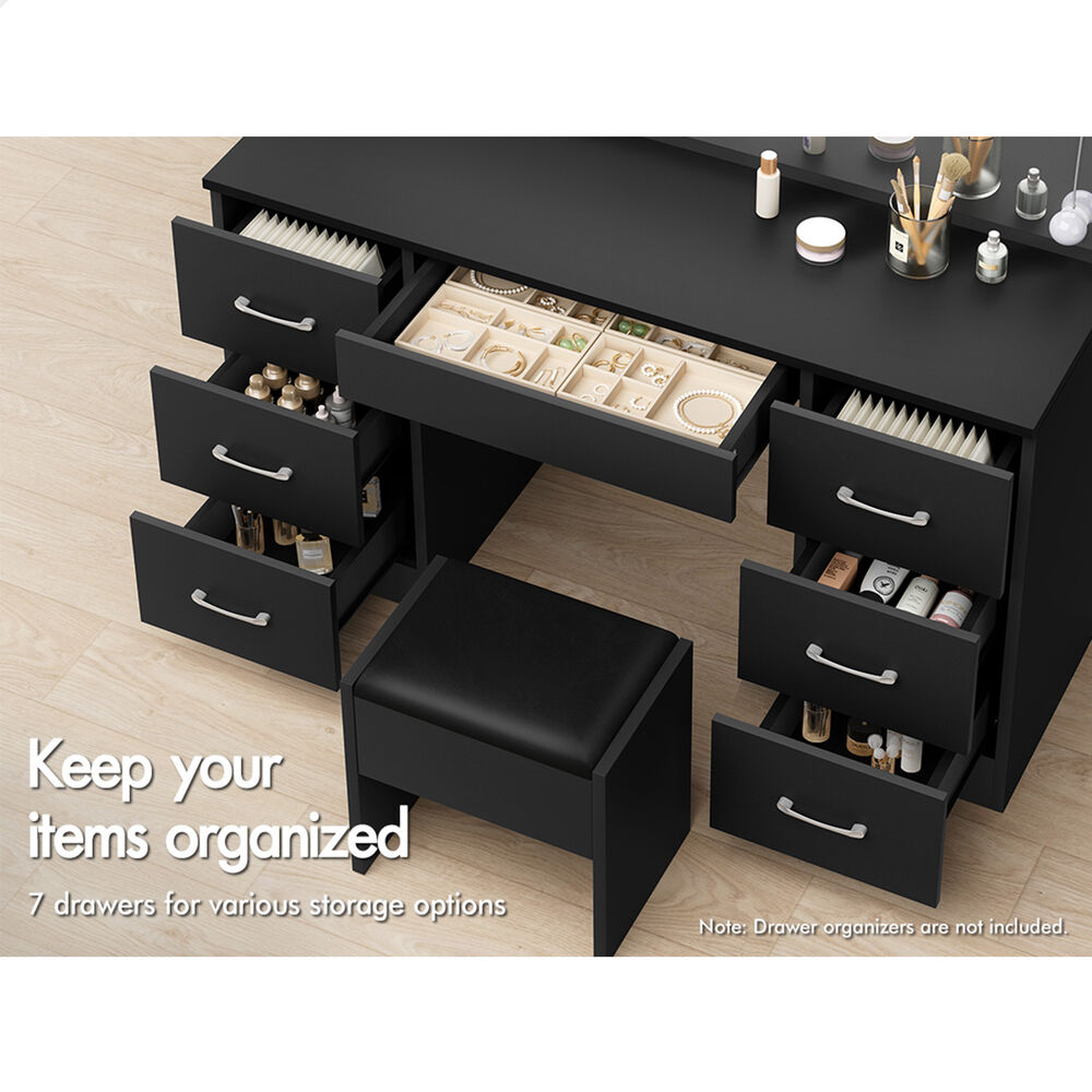 ALFORDSON Dressing Table Stool Set Makeup Mirror Desk LED 10 Bulbs Black