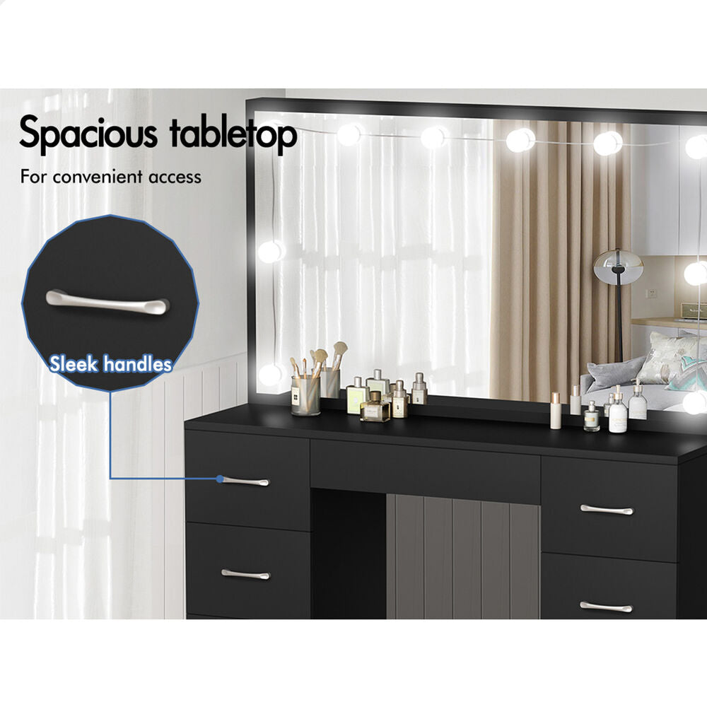 ALFORDSON Dressing Table Stool Set Makeup Mirror Desk LED 10 Bulbs Black