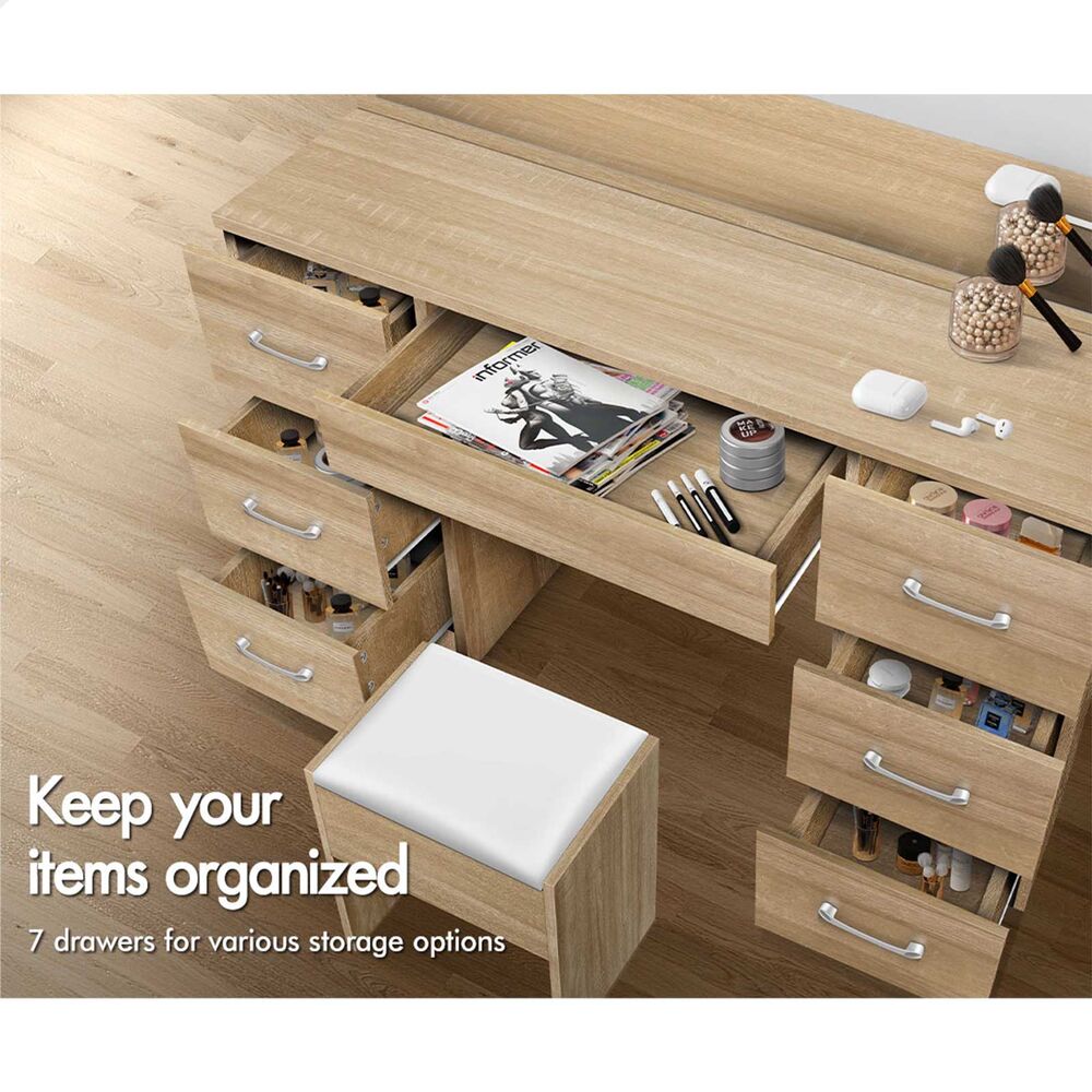 ALFORDSON Dressing Table Stool Set Makeup Mirror Desk LED 10 Bulbs Wood