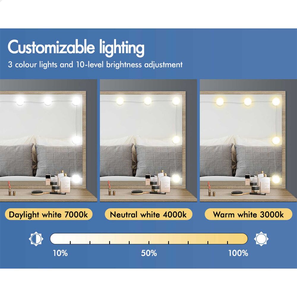 ALFORDSON Dressing Table Stool Set Makeup Mirror Desk LED 10 Bulbs Wood