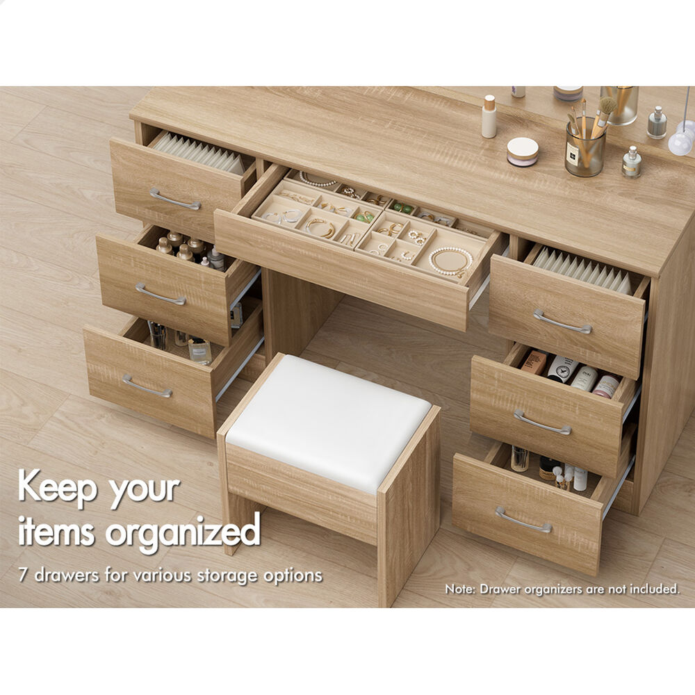 ALFORDSON Dressing Table Stool Set Makeup Mirror Desk LED 10 Bulbs Wood
