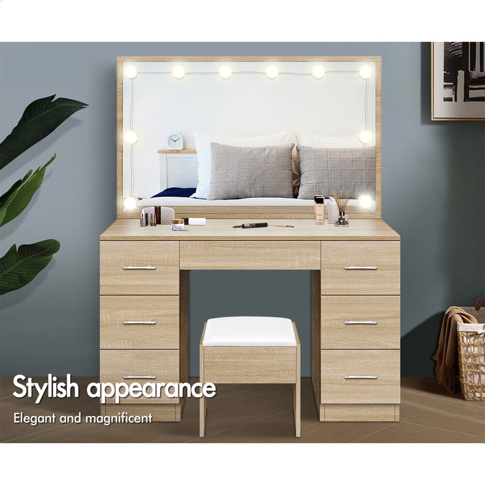 ALFORDSON Dressing Table Stool Set Makeup Mirror Desk LED 10 Bulbs Wood