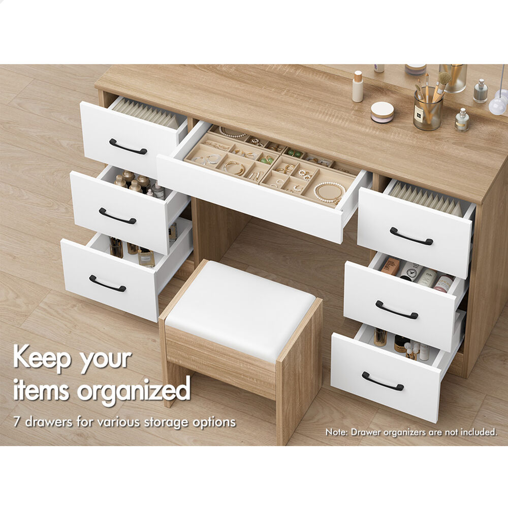 ALFORDSON Dressing Table Stool Set Makeup Mirror Desk LED 10 Bulbs Oak