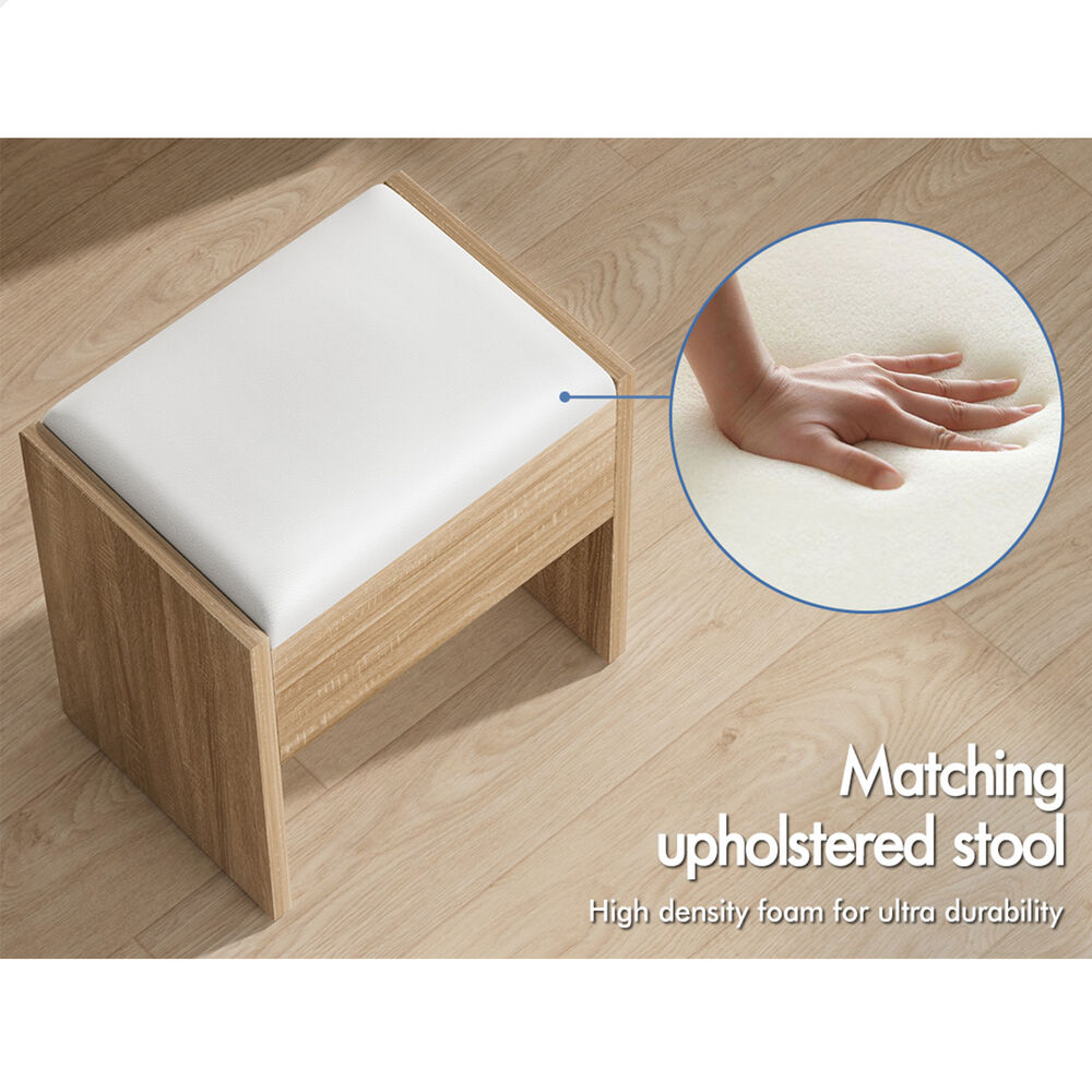 ALFORDSON Dressing Table Stool Set Makeup Mirror Desk LED 10 Bulbs Oak
