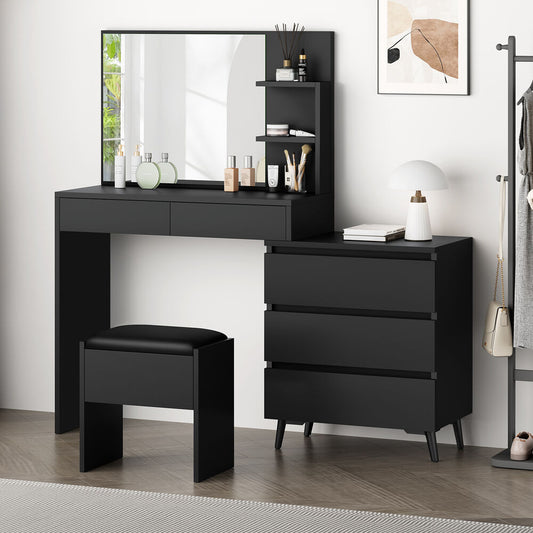 ALFORDSON Dressing Table Stool Set Makeup Mirror Desk Storage Cabinet Black