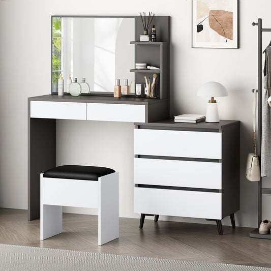 ALFORDSON Dressing Table Stool Set Makeup Mirror Desk Storage Cabinet Grey