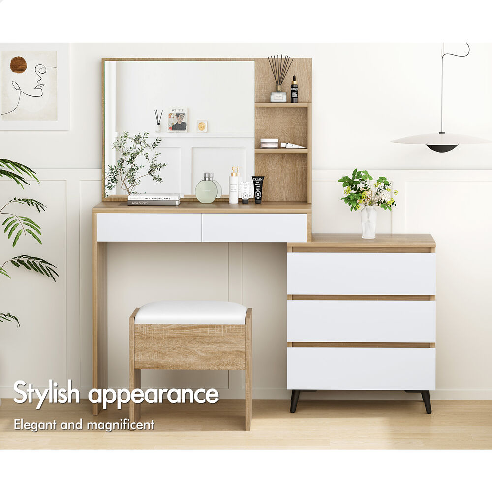 ALFORDSON Dressing Table Stool Set Makeup Mirror Desk Storage Cabinet Wood